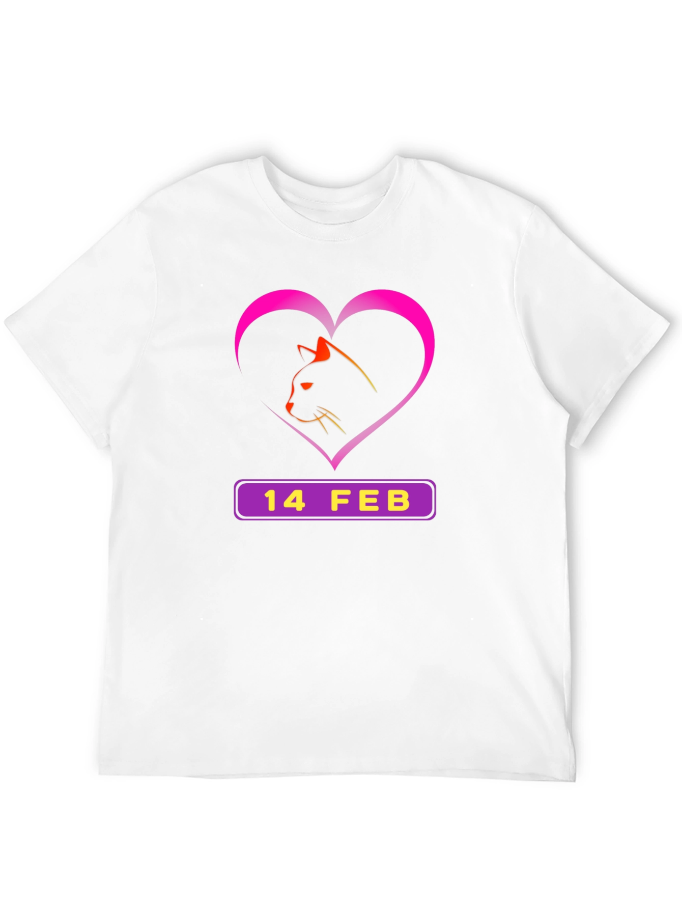 Valentines Day Cat T-Shirt - 14 Feb Heart Design