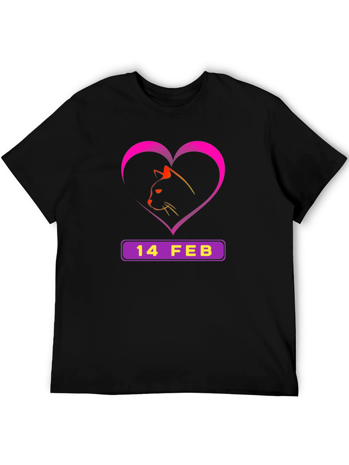 Valentines Day Cat T-Shirt - 14 Feb Heart Design