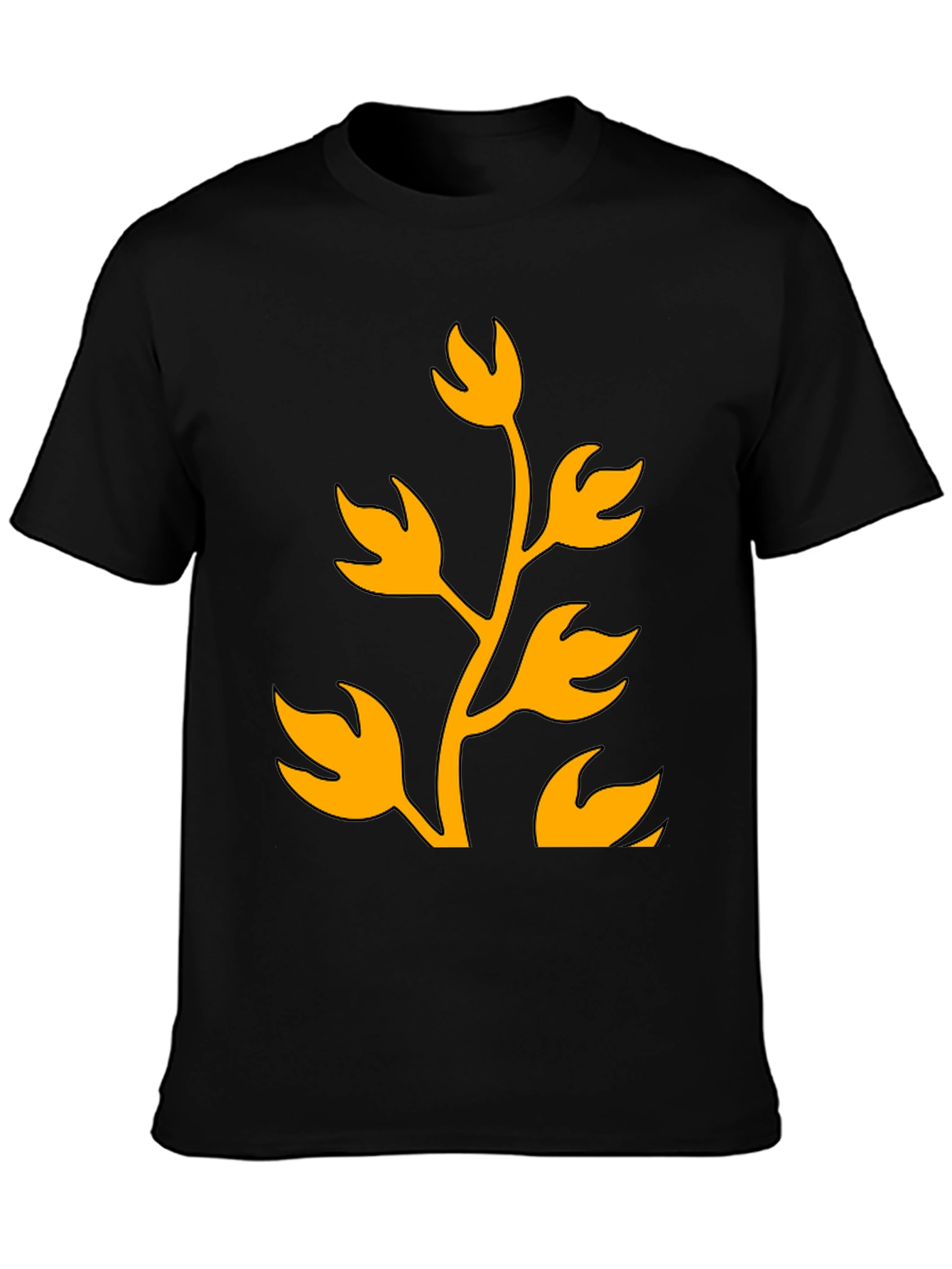 Black T-Shirt with Abstract Plant Graphic