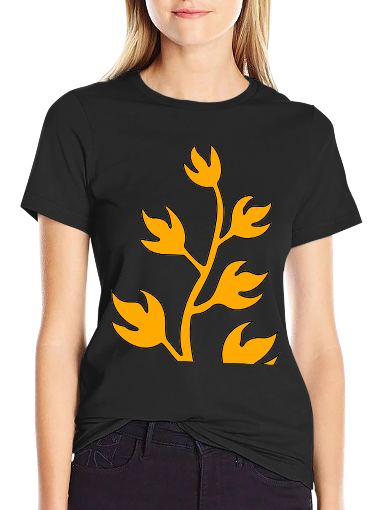 Black T-Shirt with Abstract Plant Graphic
