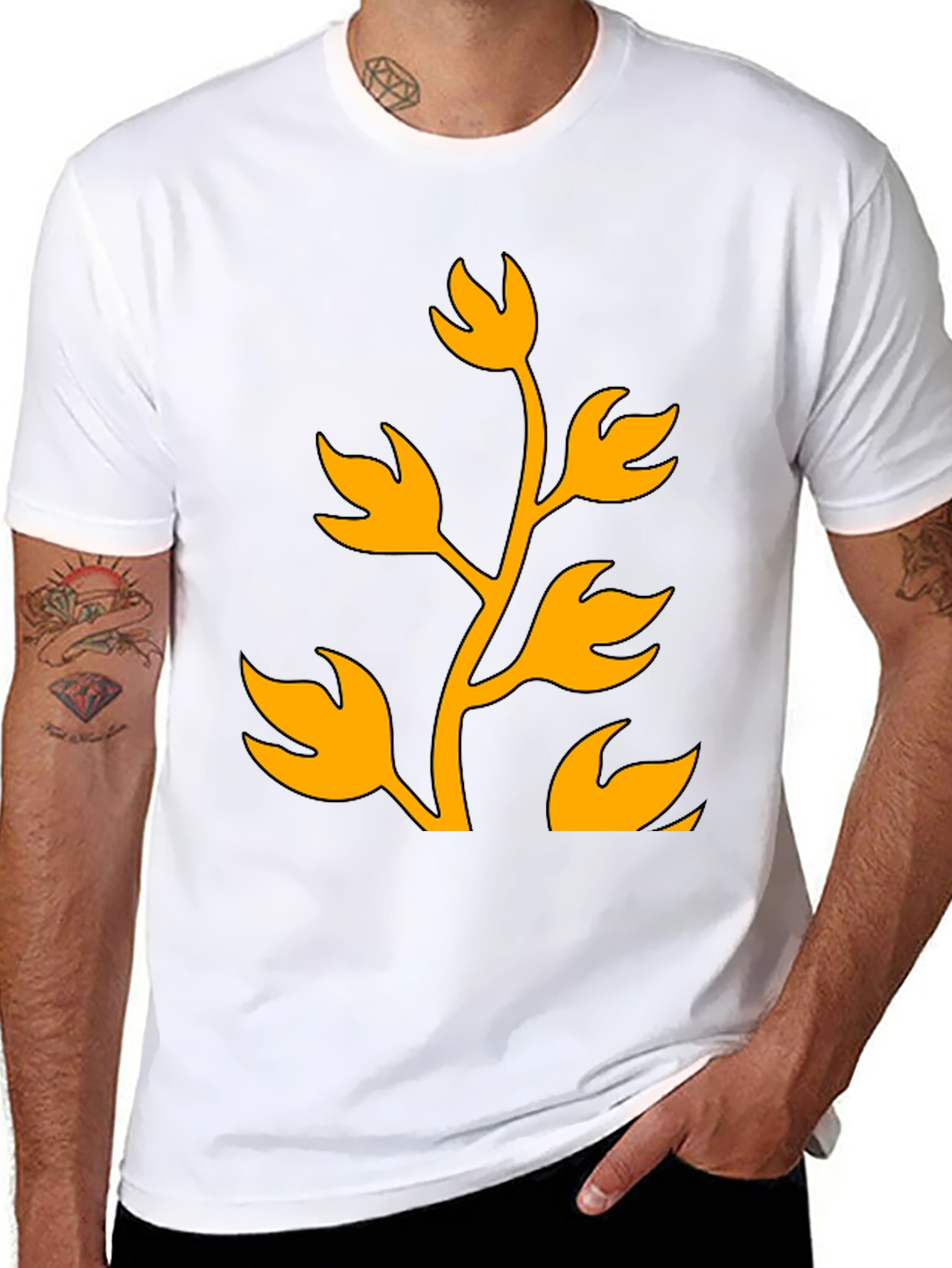 Black T-Shirt with Abstract Plant Graphic