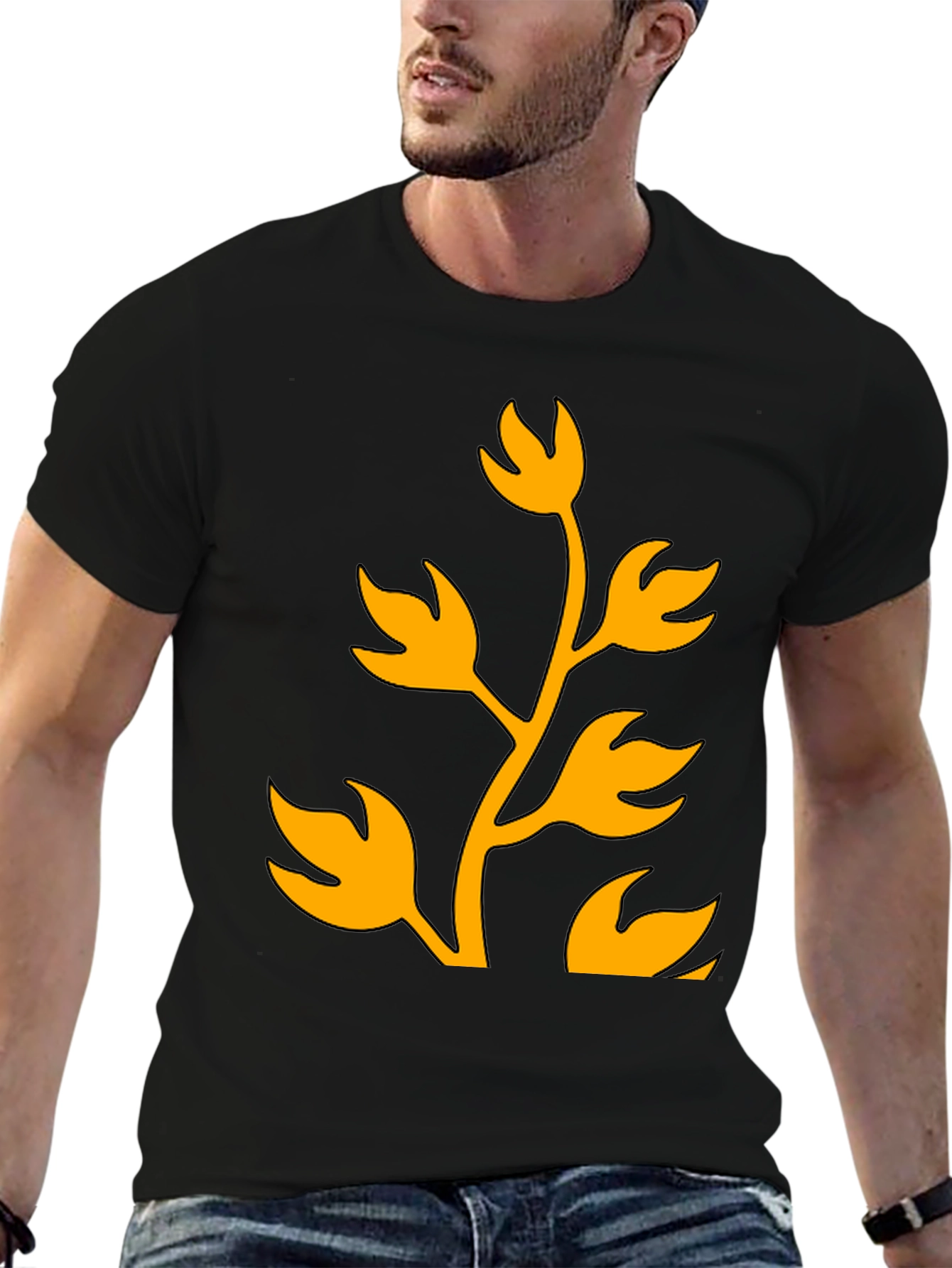 Black T-Shirt with Abstract Plant Graphic