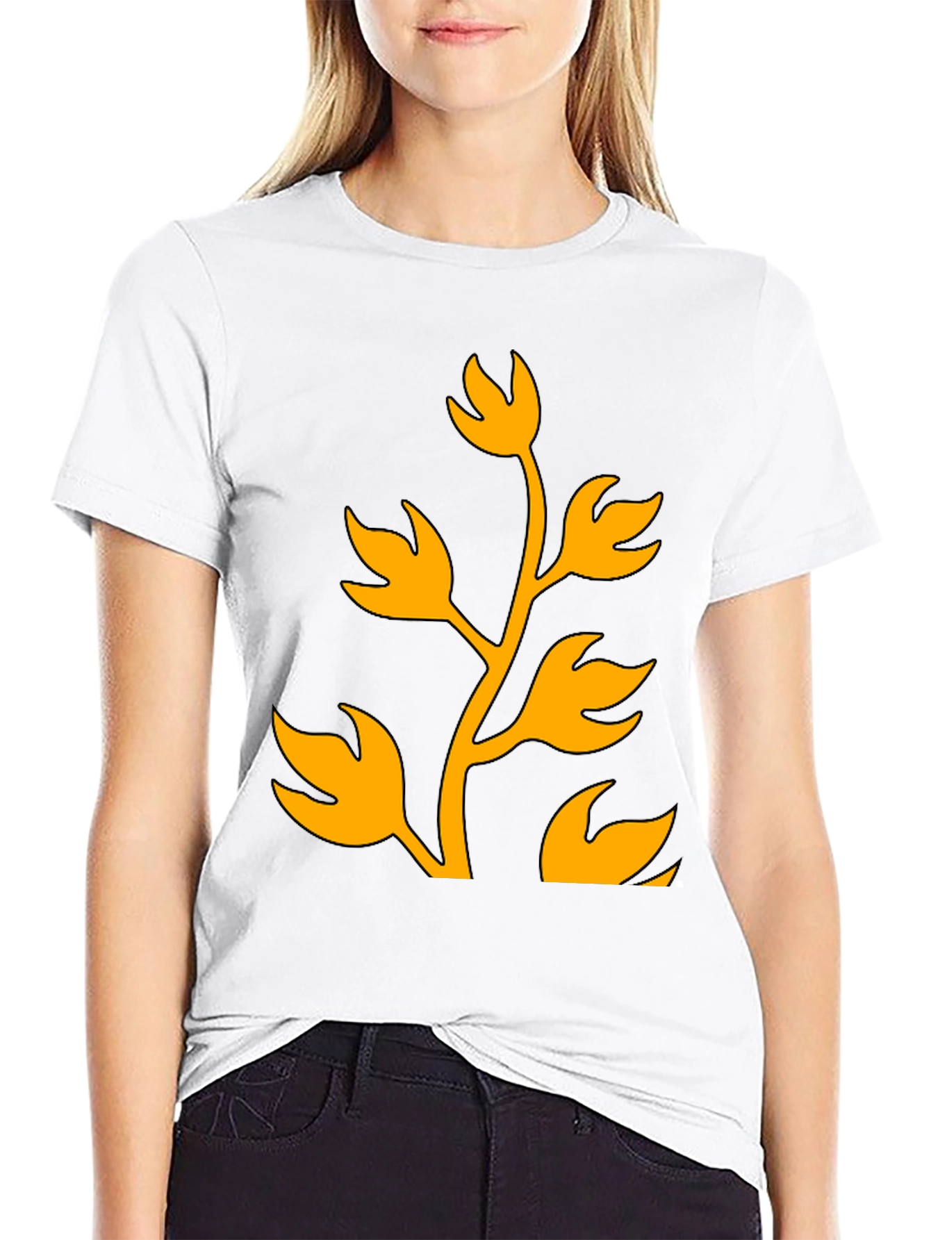 Black T-Shirt with Abstract Plant Graphic