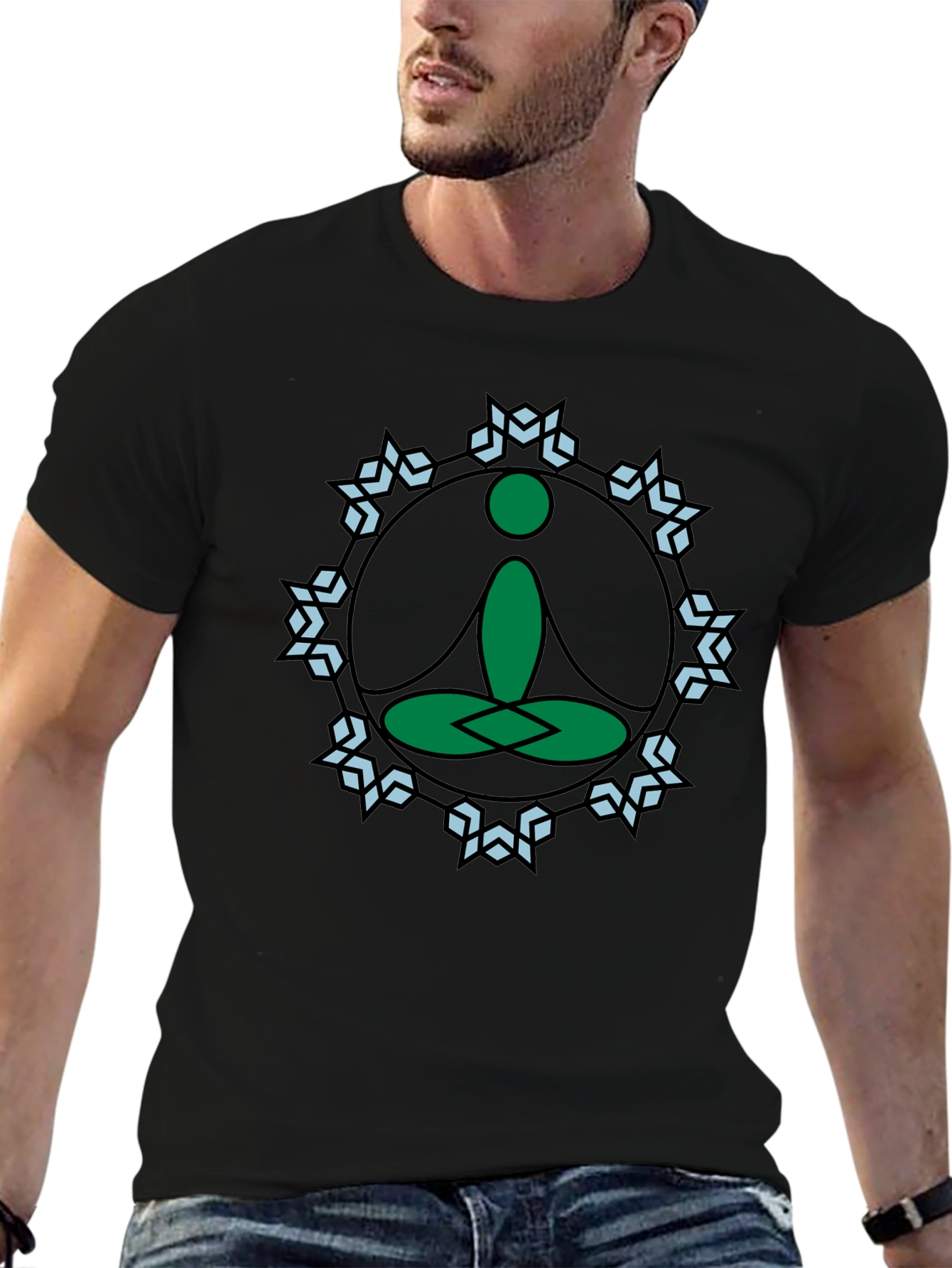 Meditate Tee: Green Lotus Position Graphic