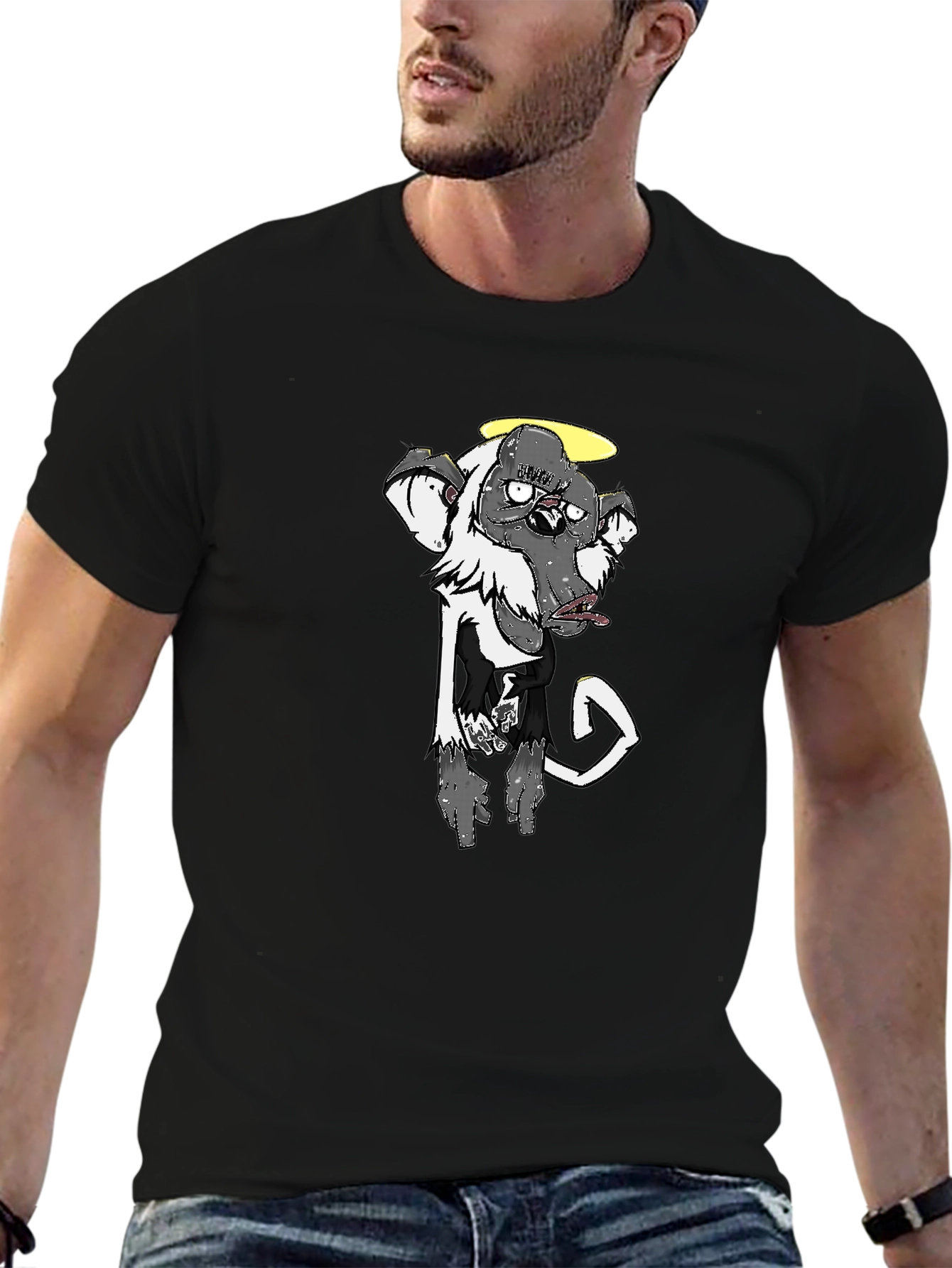 Cool Graphic Tee - Monkey with Halo - Black