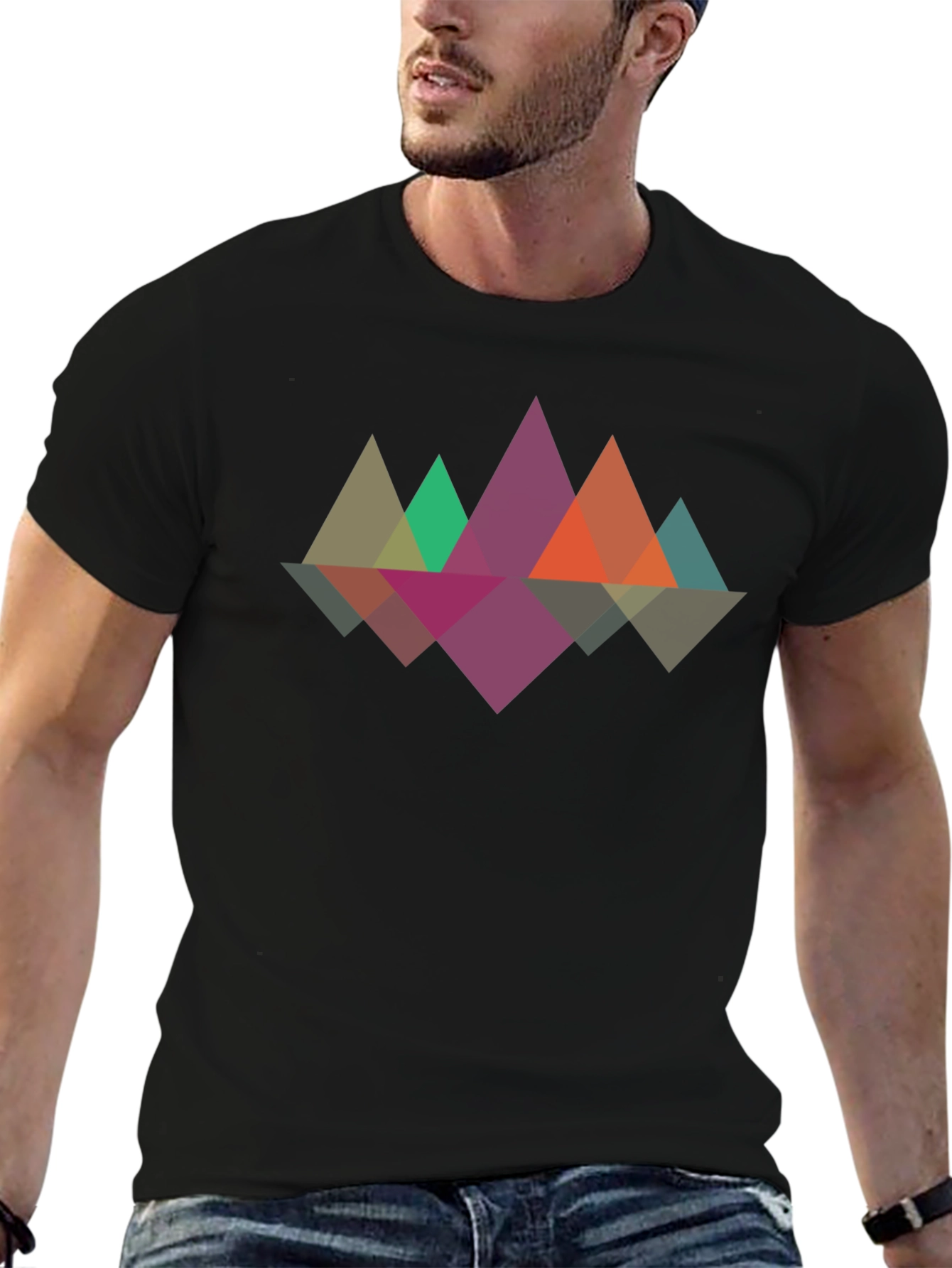 Geometric Mountain Reflection Graphic Tee - Black