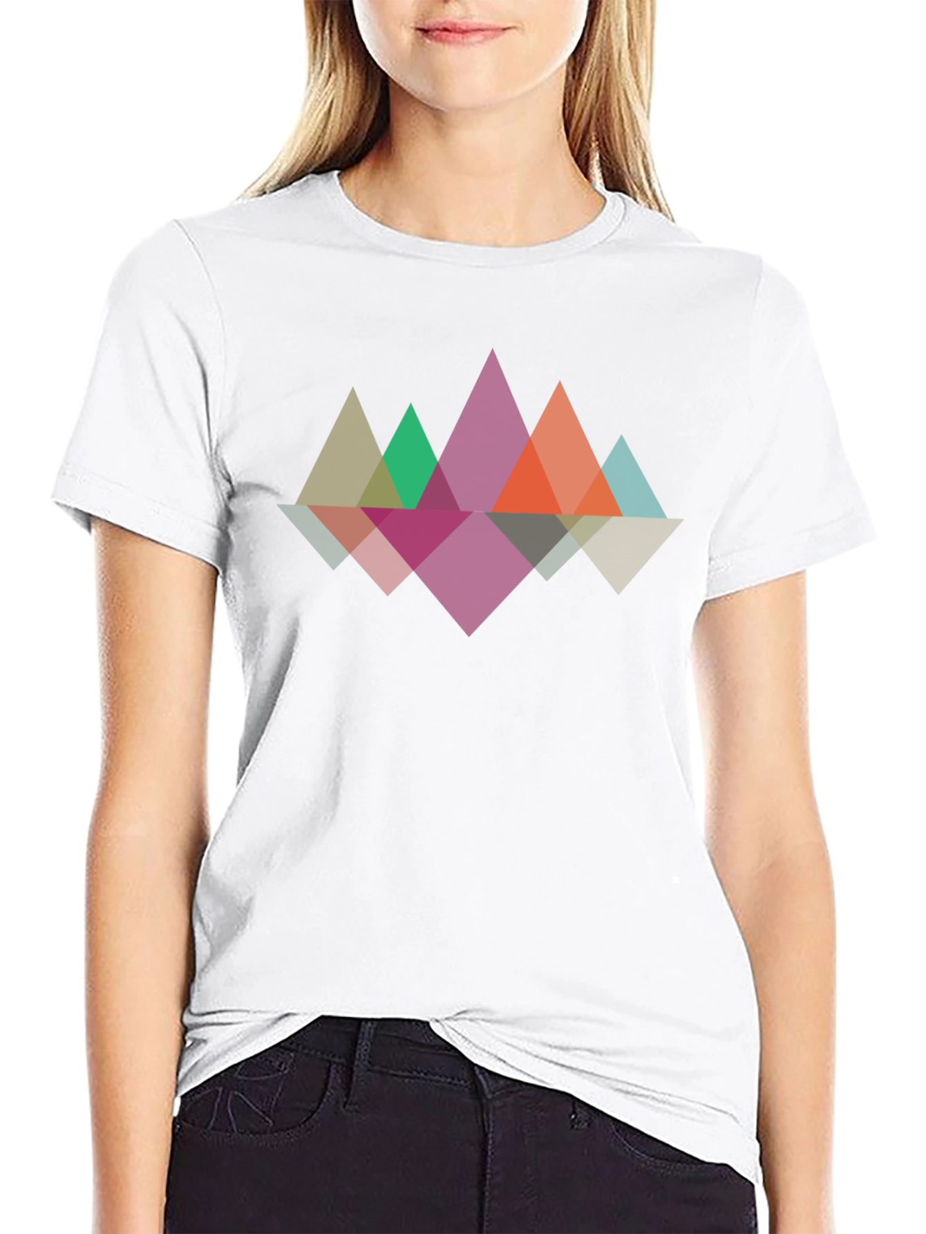 Geometric Mountain Reflection Graphic Tee - Black