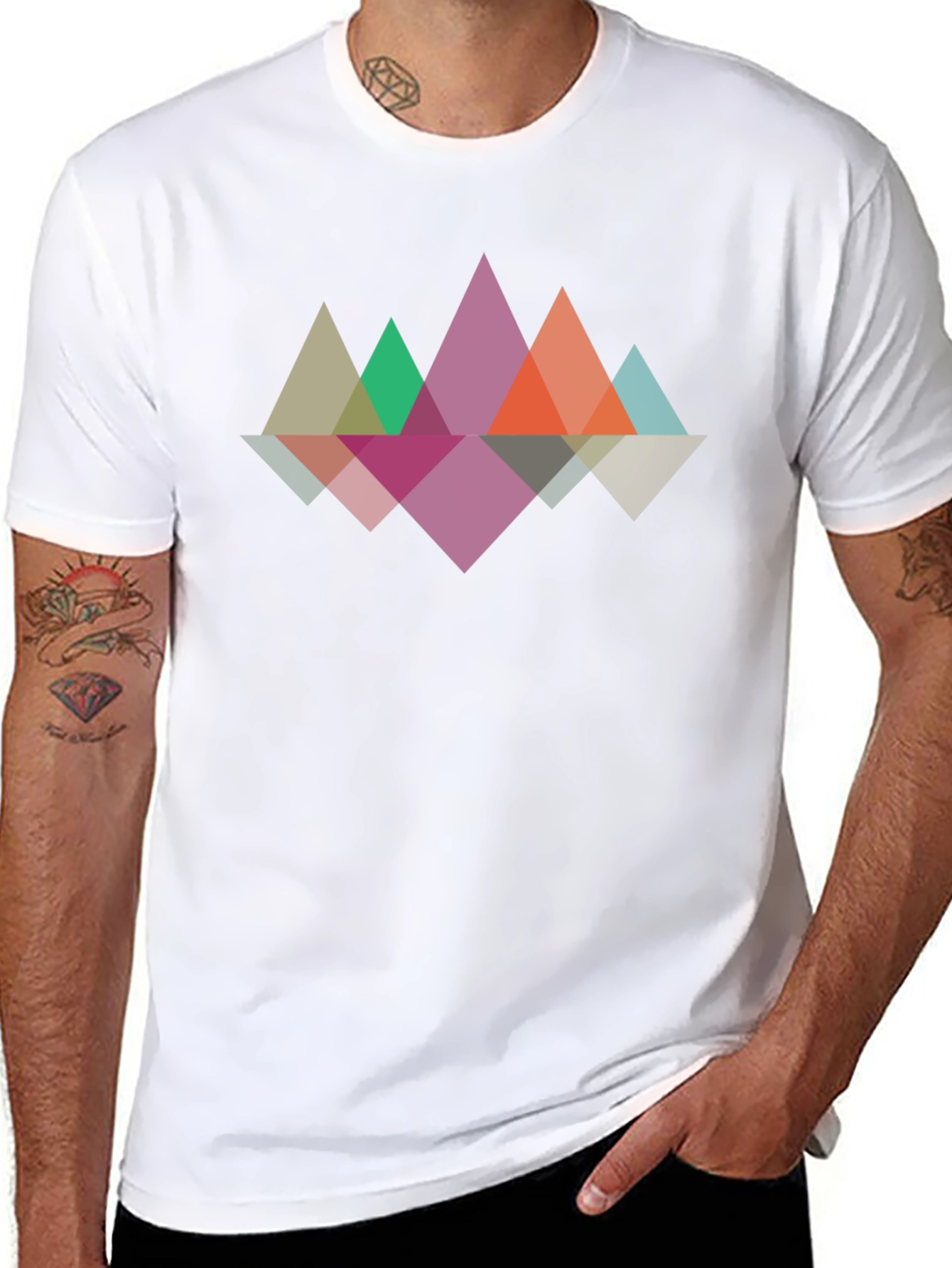Geometric Mountain Reflection Graphic Tee - Black