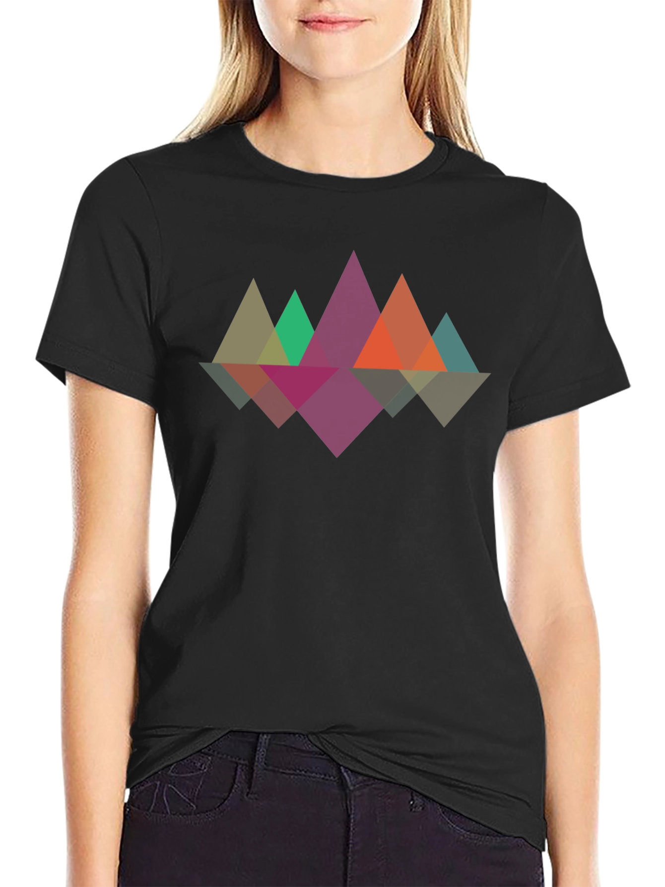 Geometric Mountain Reflection Graphic Tee - Black