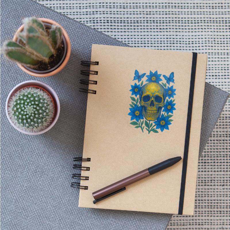 Vivid Blue Skull with Floral Accents