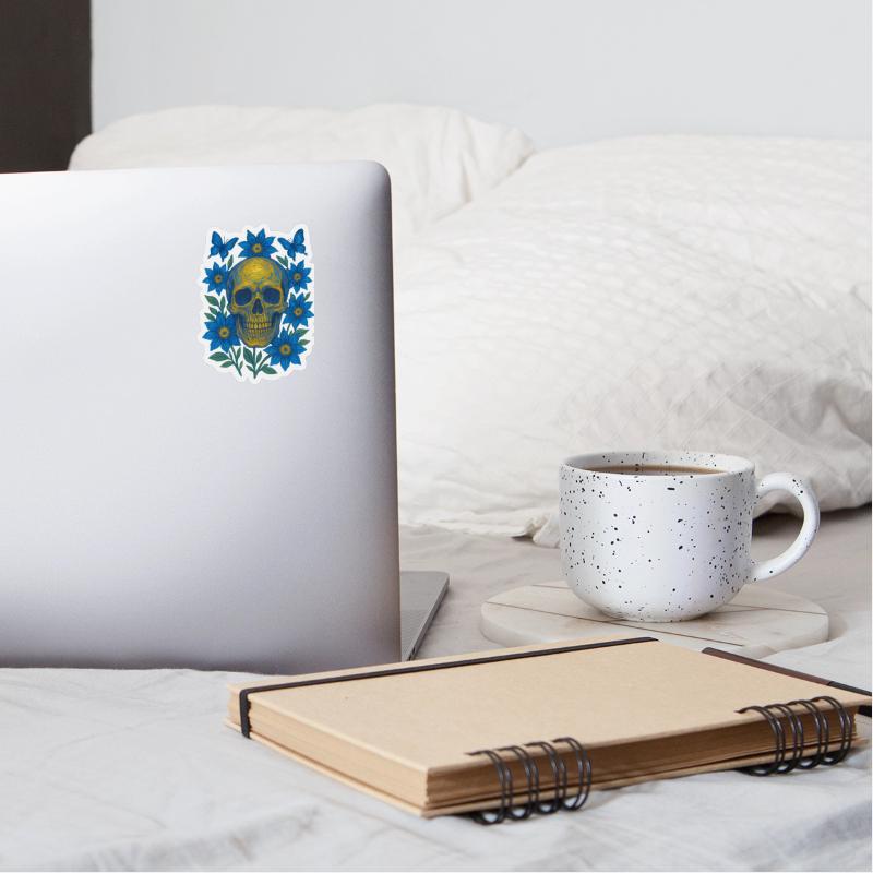 Vivid Blue Skull with Floral Accents