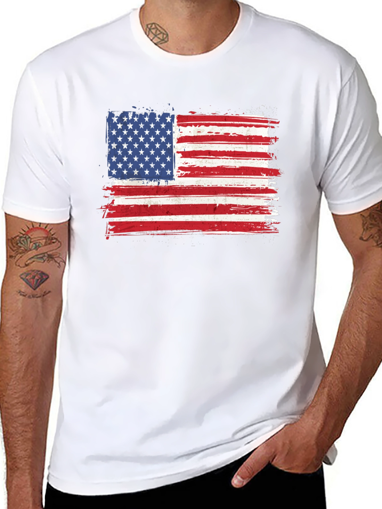 American Flag Graphic Tee - Distressed Patriotic Shirt