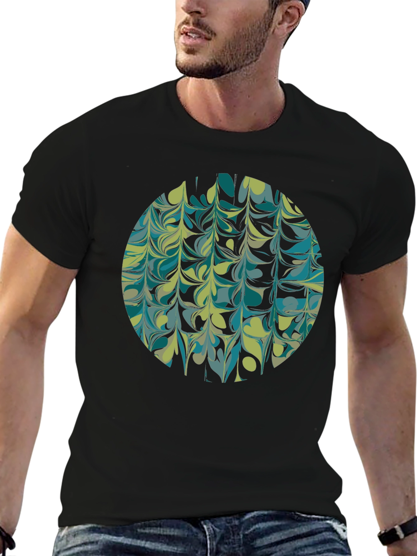 Abstract Marble Circle Graphic Tee - Black