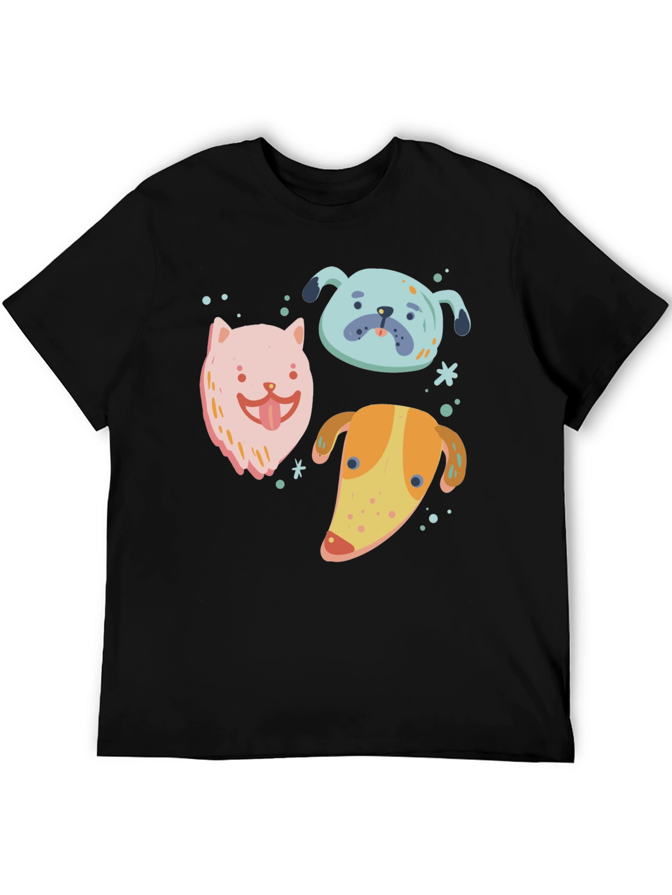 Cute Cartoon Dog Print Black T-Shirt