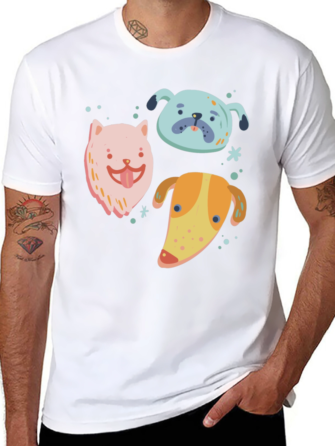 Cute Cartoon Dog Print Black T-Shirt