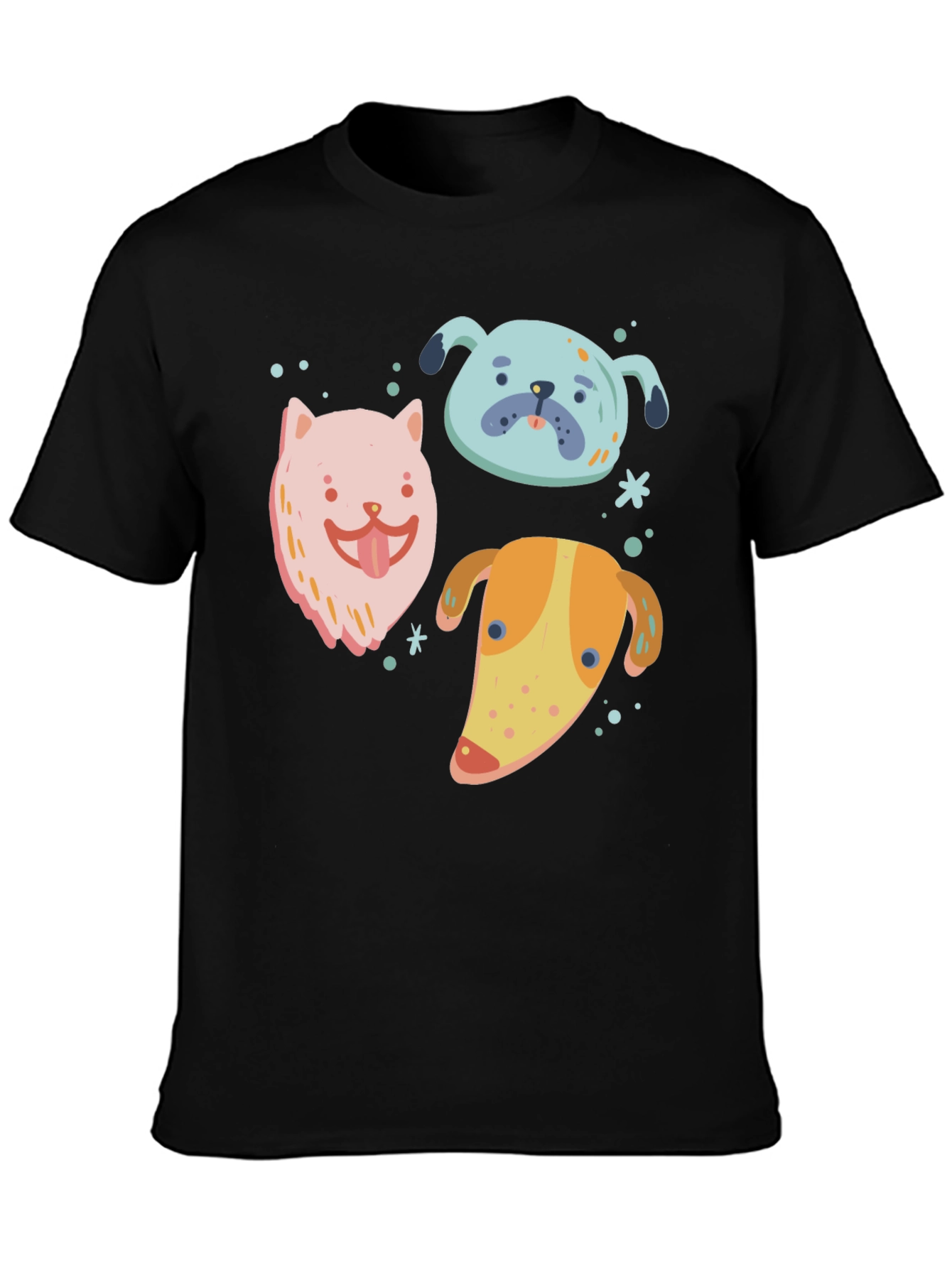 Cute Cartoon Dog Print Black T-Shirt