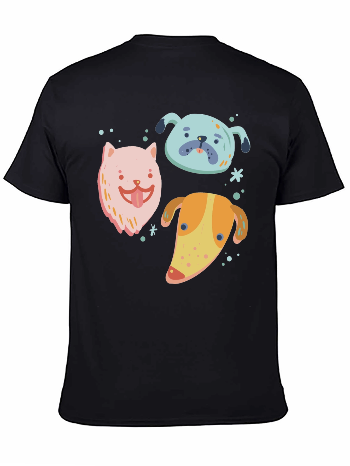 Cute Cartoon Dog Print Black T-Shirt