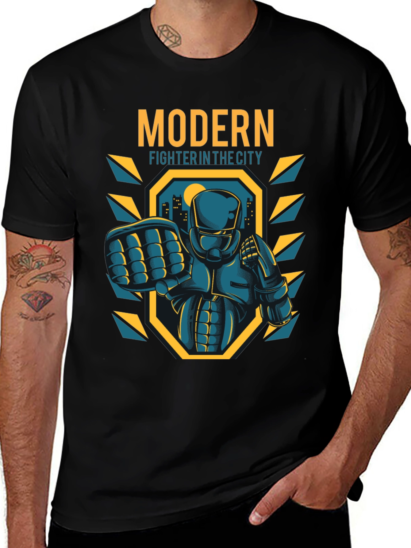Modern Fighter City T-Shirt - Cool Graphic Tee