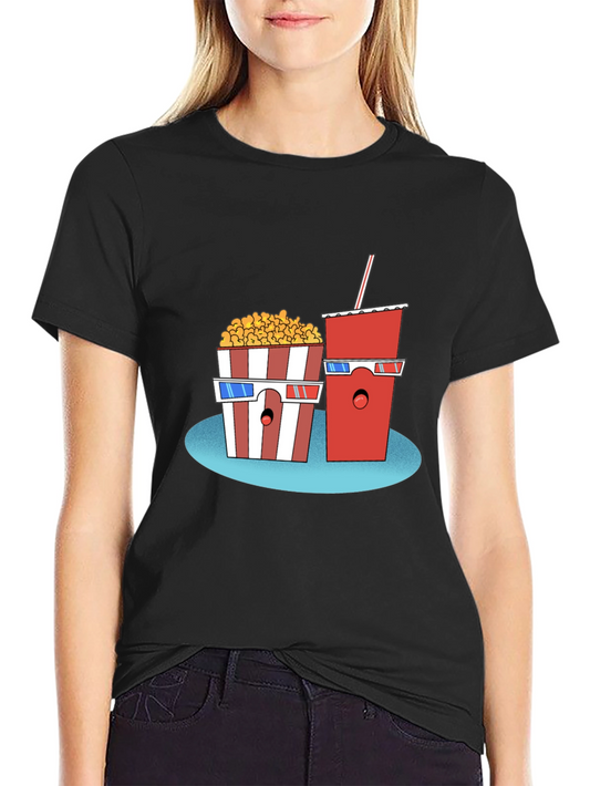 Movie Night T-Shirt: Popcorn & Soda with 3D Glasses