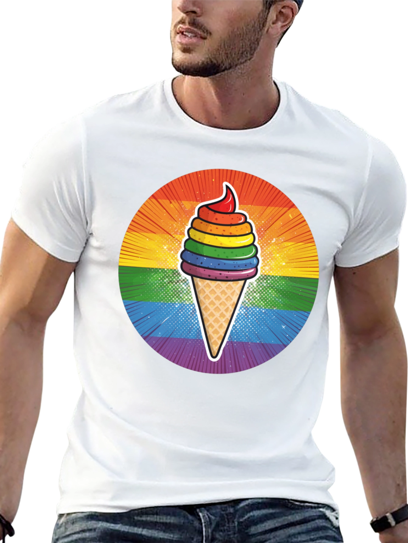 Rainbow Ice Cream Graphic T-Shirt