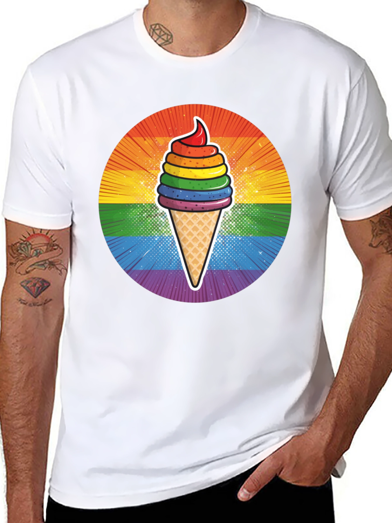 Rainbow Ice Cream Graphic T-Shirt