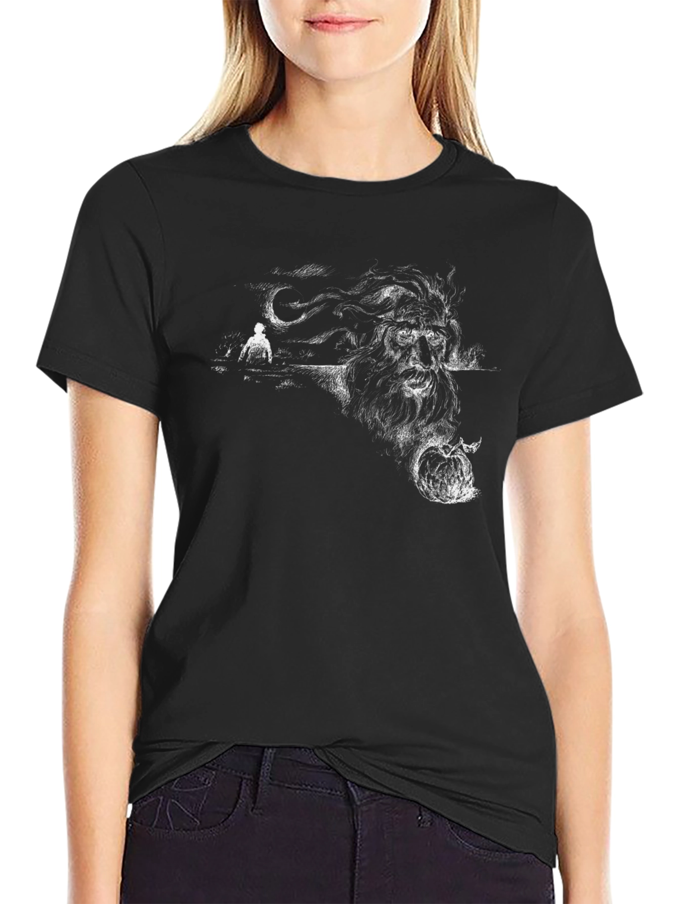 Mystic Wizard Graphic Print Black T-Shirt