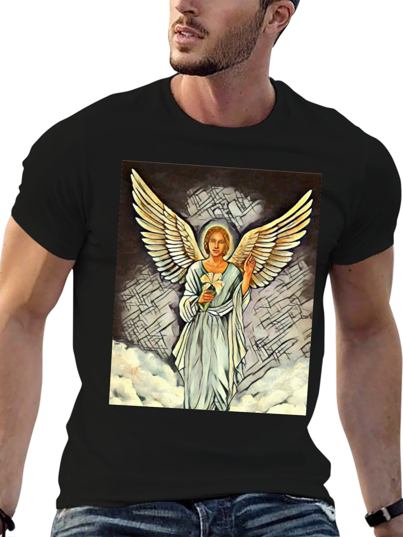 Angel Wings Graphic Print Black T-Shirt