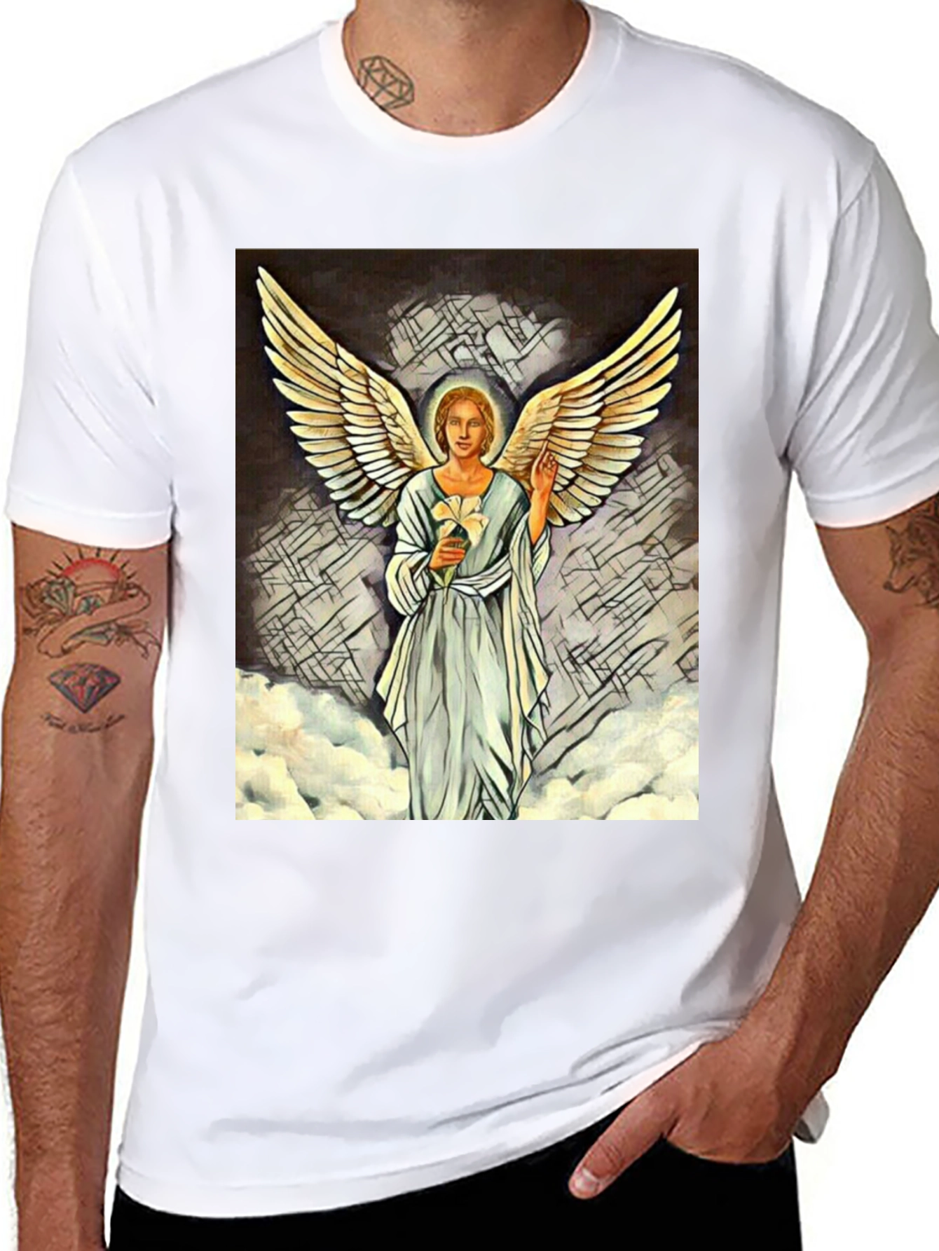 Angel Wings Graphic Print Black T-Shirt
