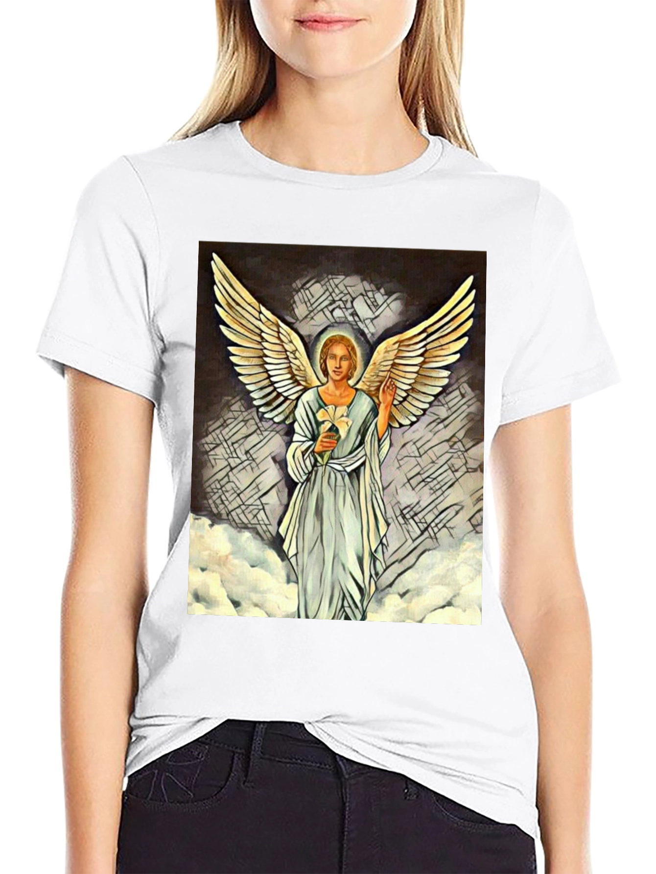 Angel Wings Graphic Print Black T-Shirt