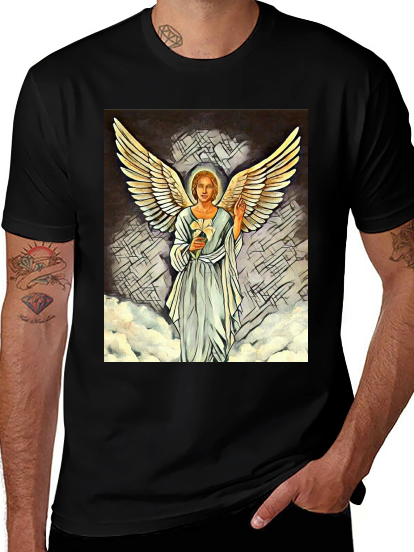 Angel Wings Graphic Print Black T-Shirt