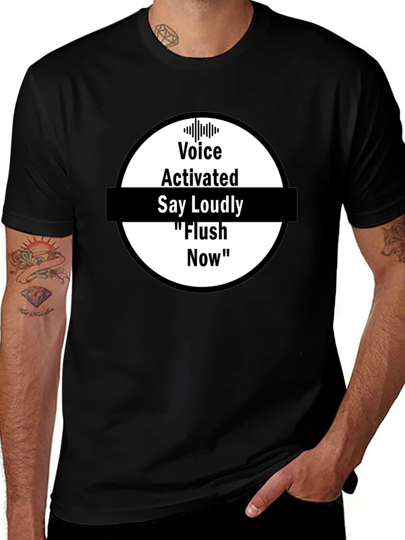 Voice Activated Flush Now Black T-Shirt