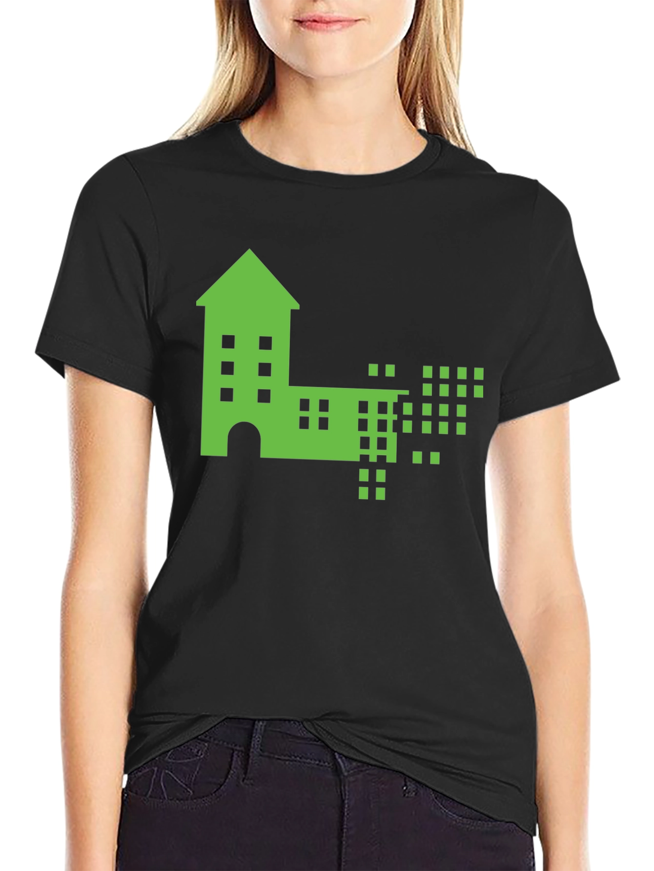 Pixelated Building Graphic T-Shirt
