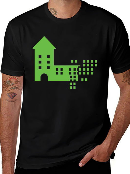 Pixelated Building Graphic T-Shirt