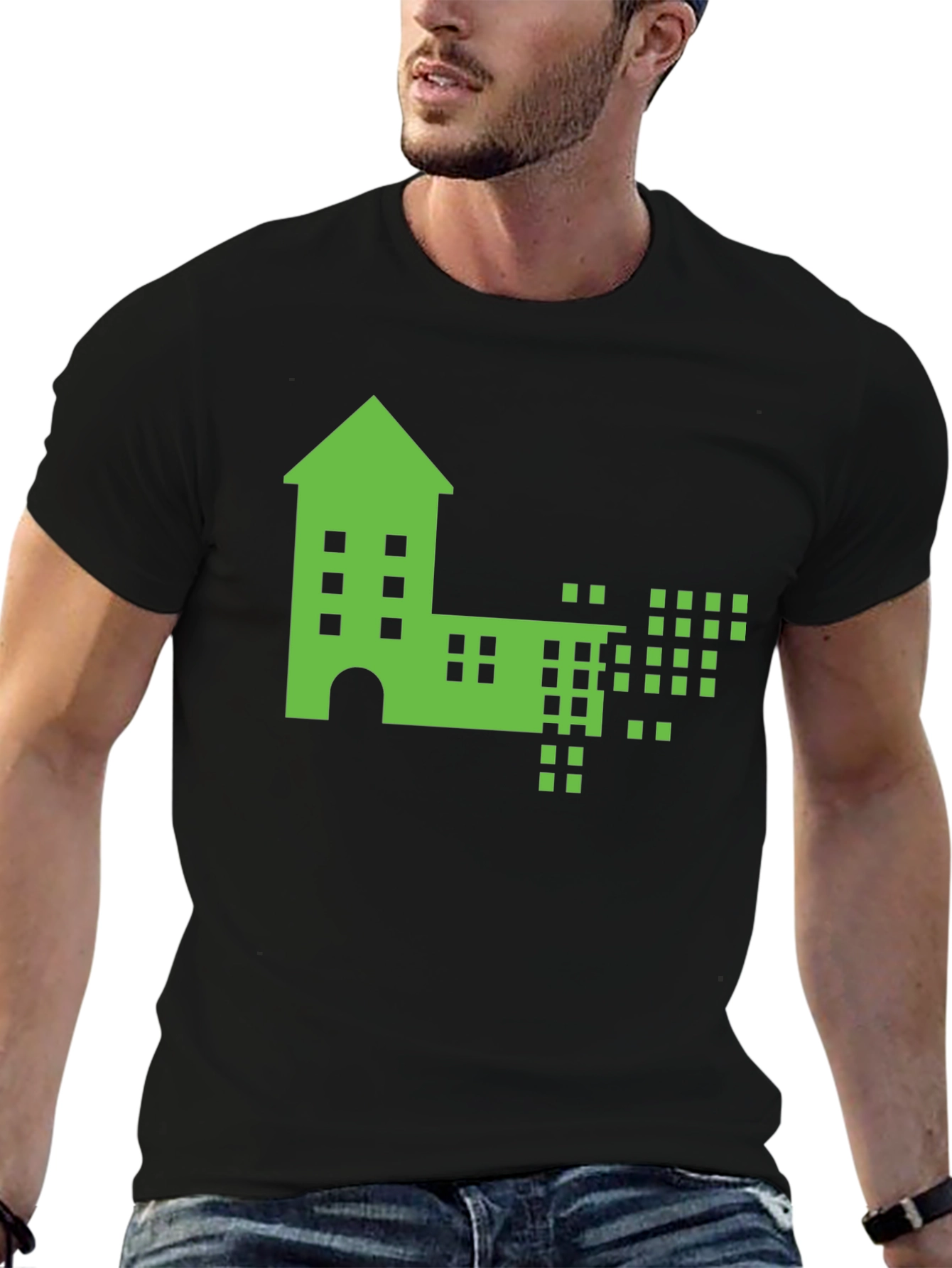 Pixelated Building Graphic T-Shirt