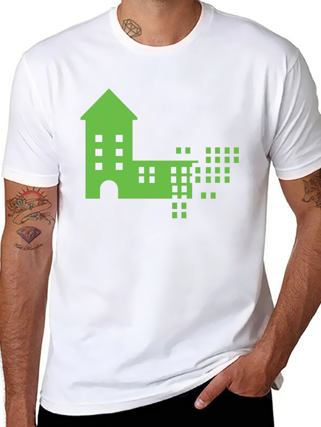 Pixelated Building Graphic T-Shirt