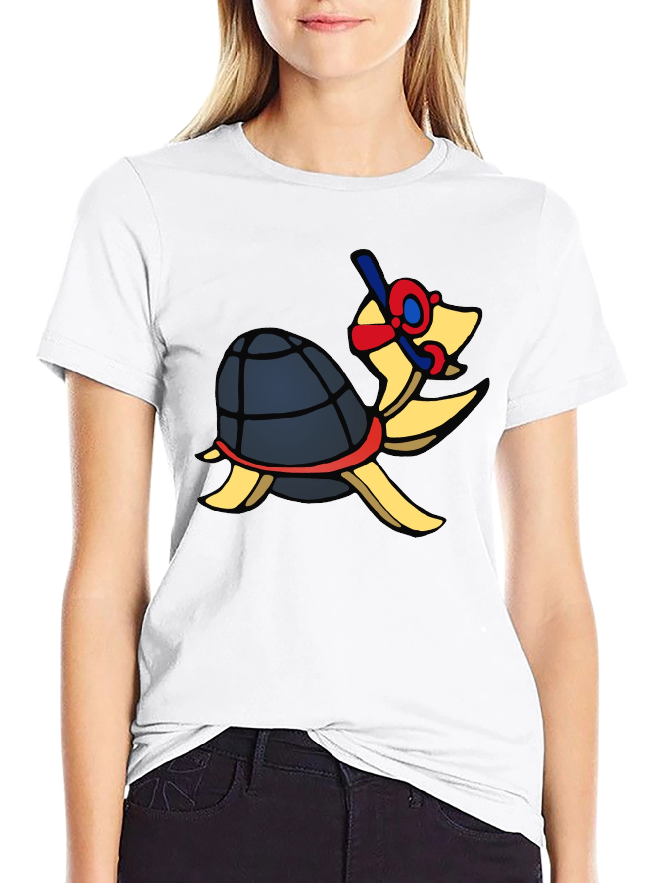 Snorkeling Turtle Graphic Tee - Black Cotton T-Shirt