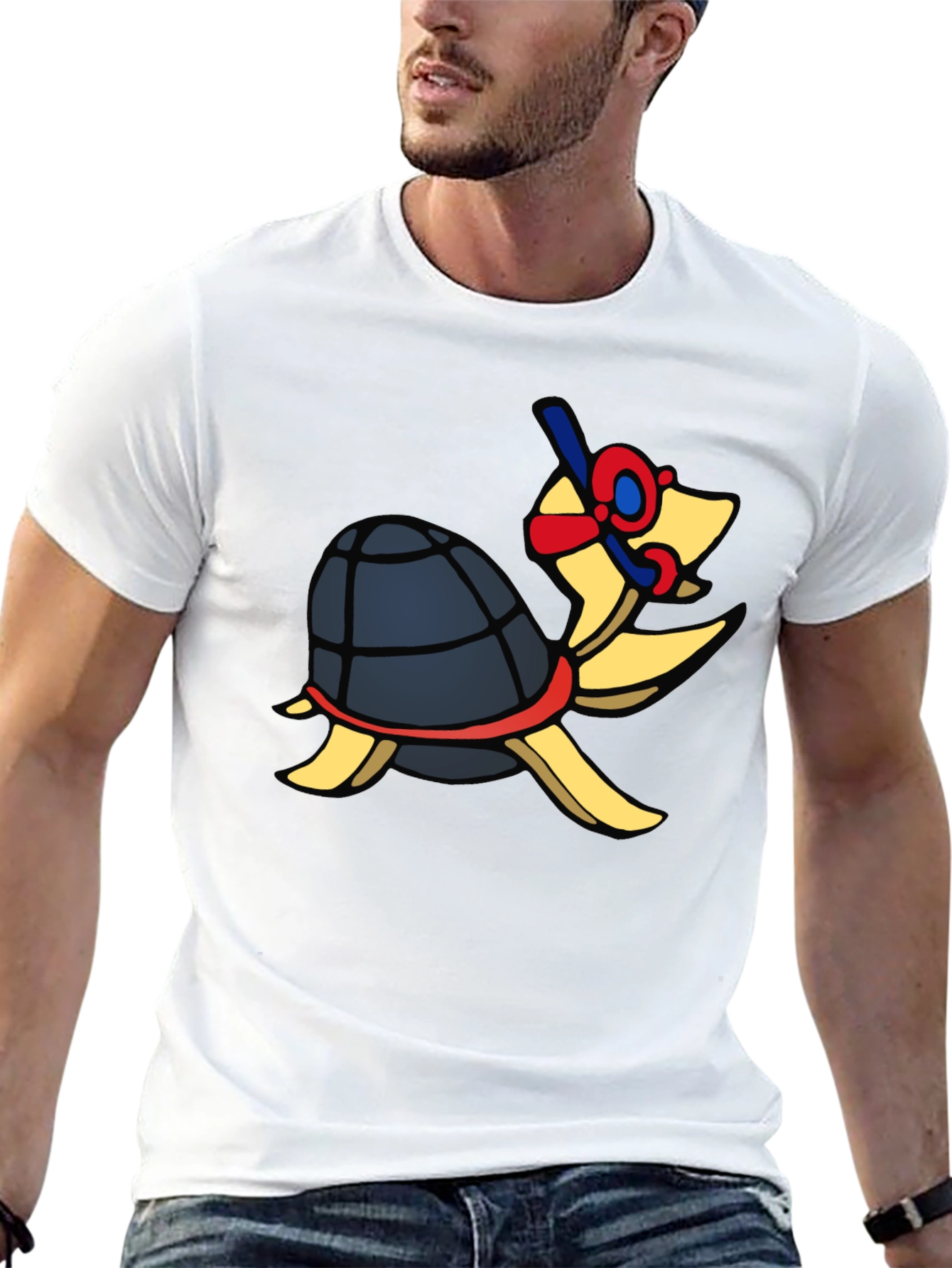 Snorkeling Turtle Graphic Tee - Black Cotton T-Shirt