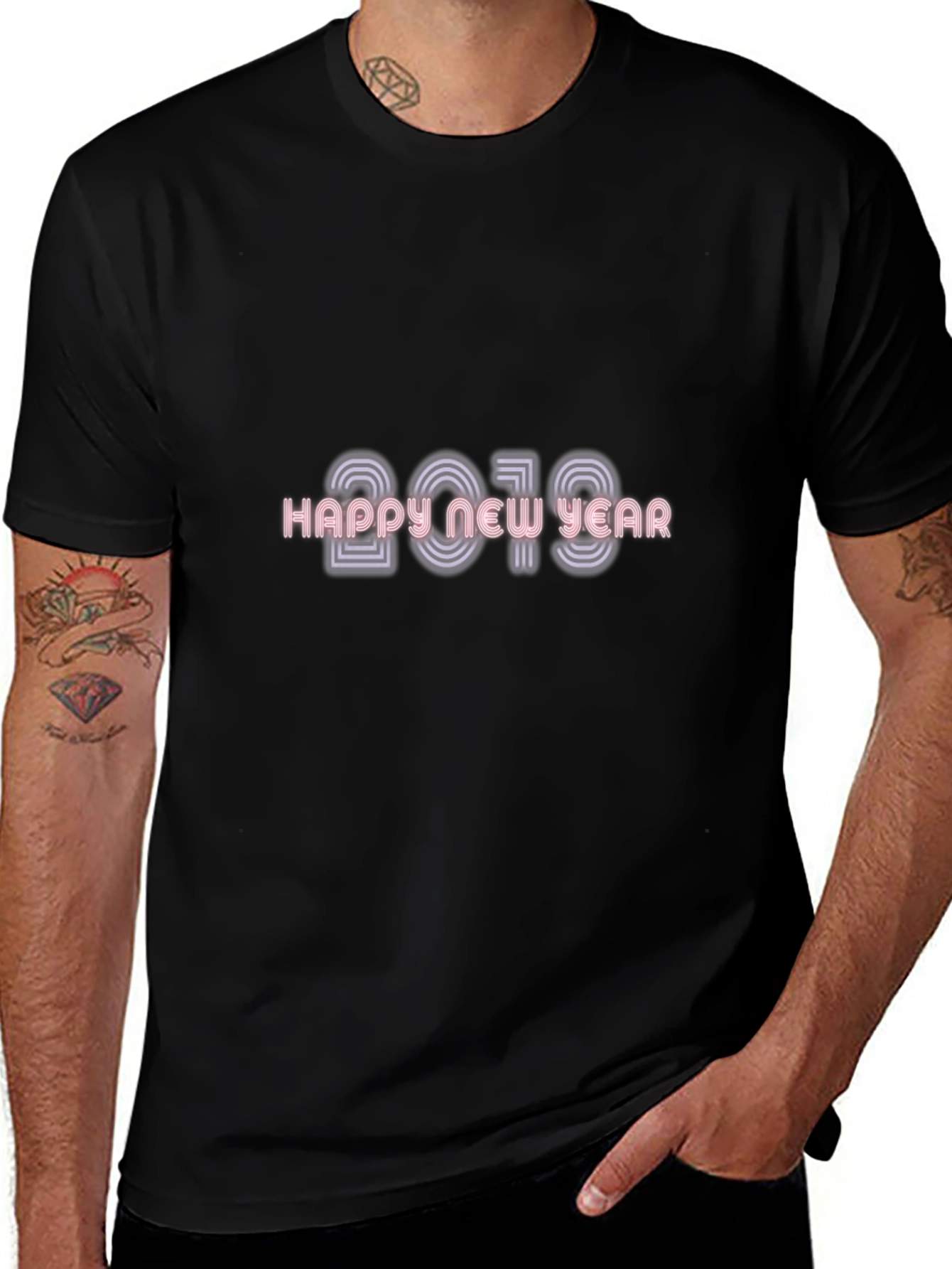 Happy New Year 2019 T-Shirt Black Casual