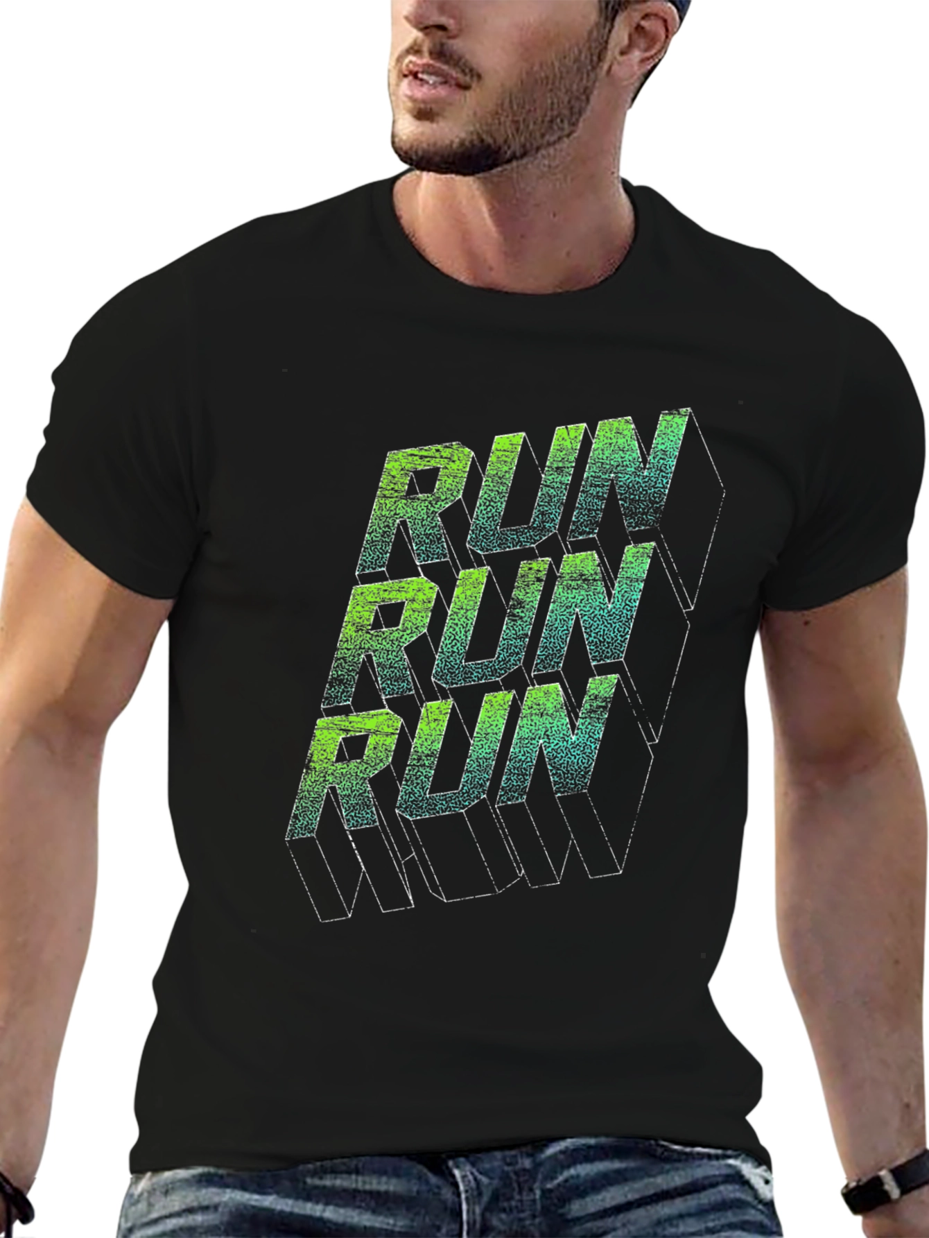Run Graphic Print Black T-Shirt