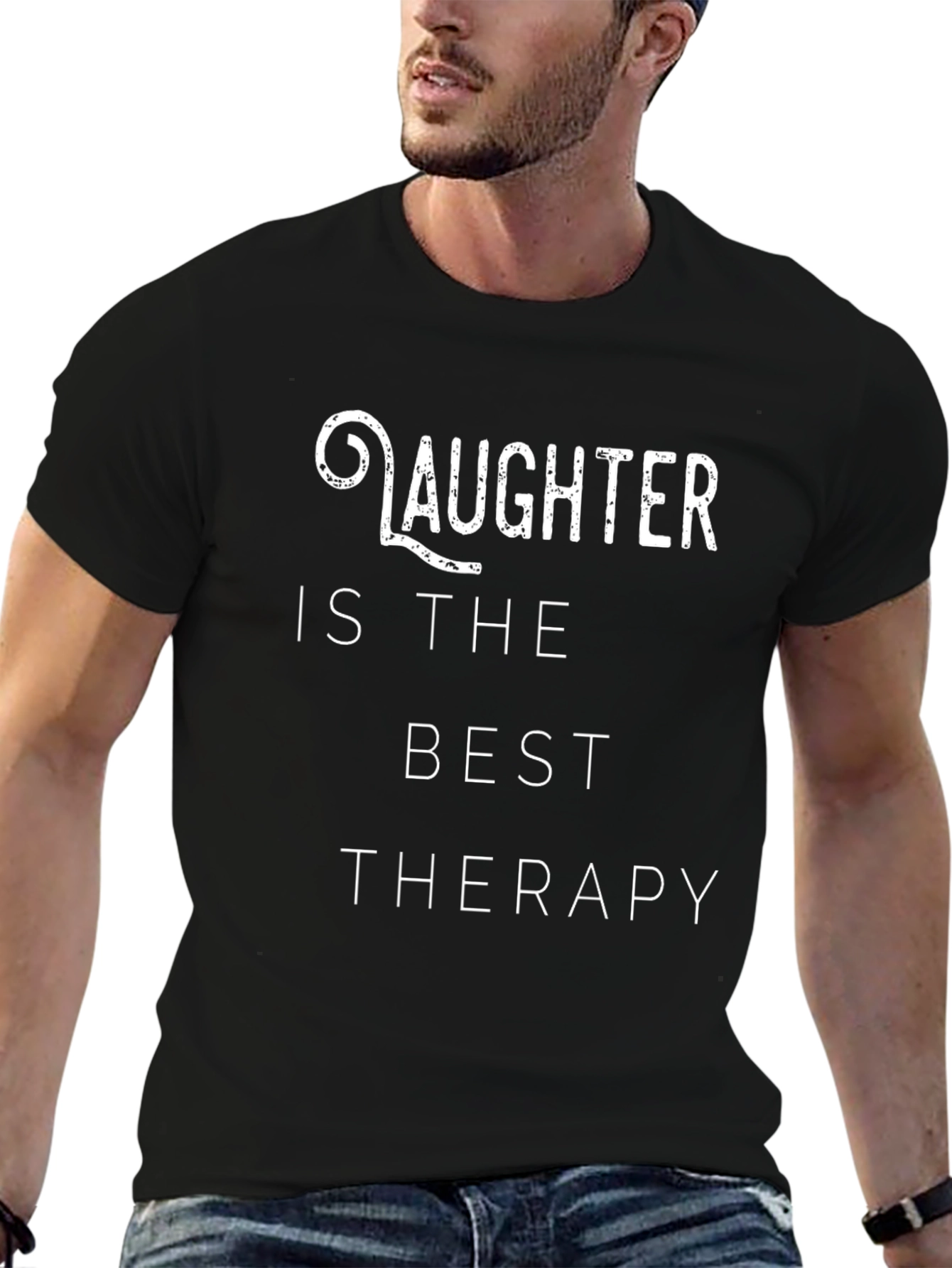 Laughter is the Best Therapy Black Graphic T-Shirt