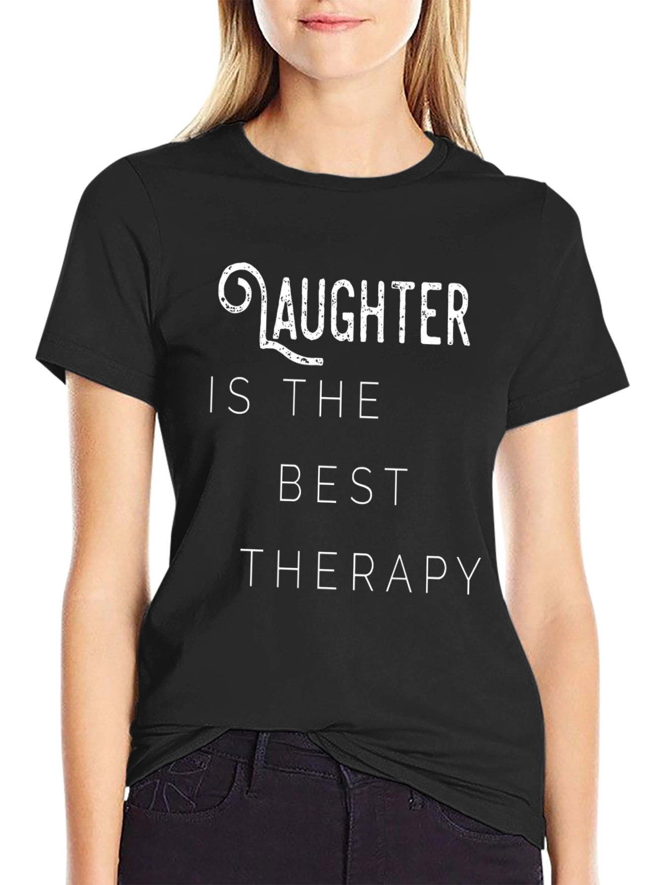 Laughter is the Best Therapy Black Graphic T-Shirt