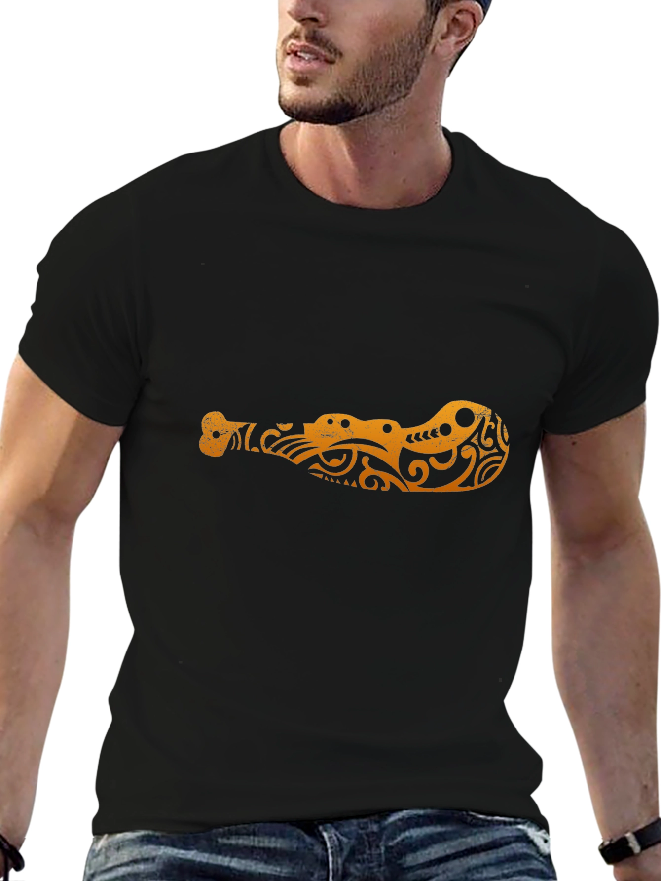 Tribal Alligator Graphic Black T-Shirt