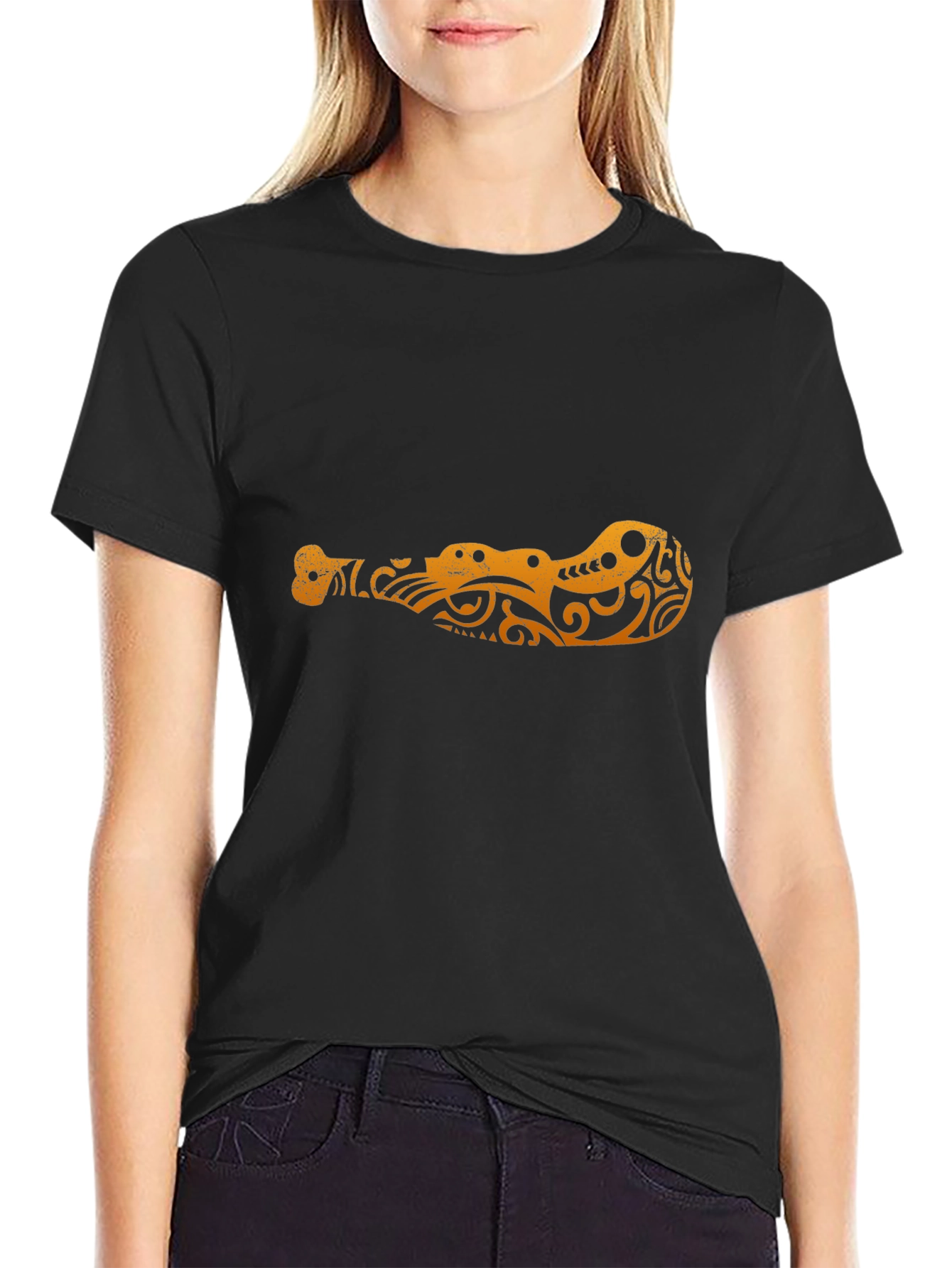 Tribal Alligator Graphic Black T-Shirt