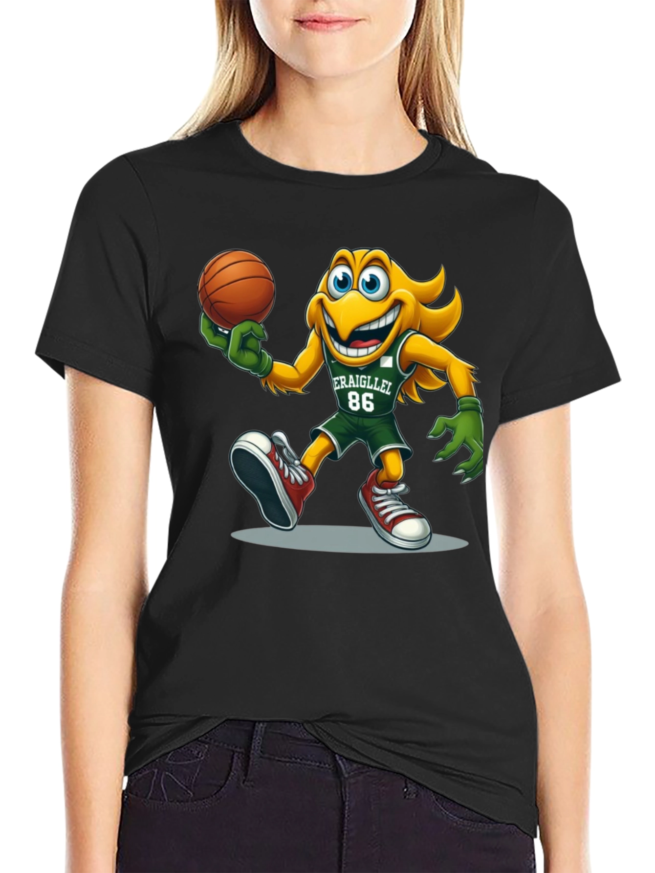 Cartoon Mascot Basketball Graphic T-Shirt