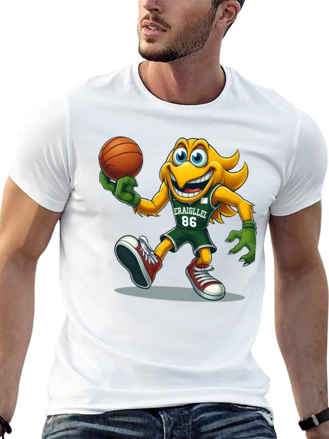 Cartoon Mascot Basketball Graphic T-Shirt