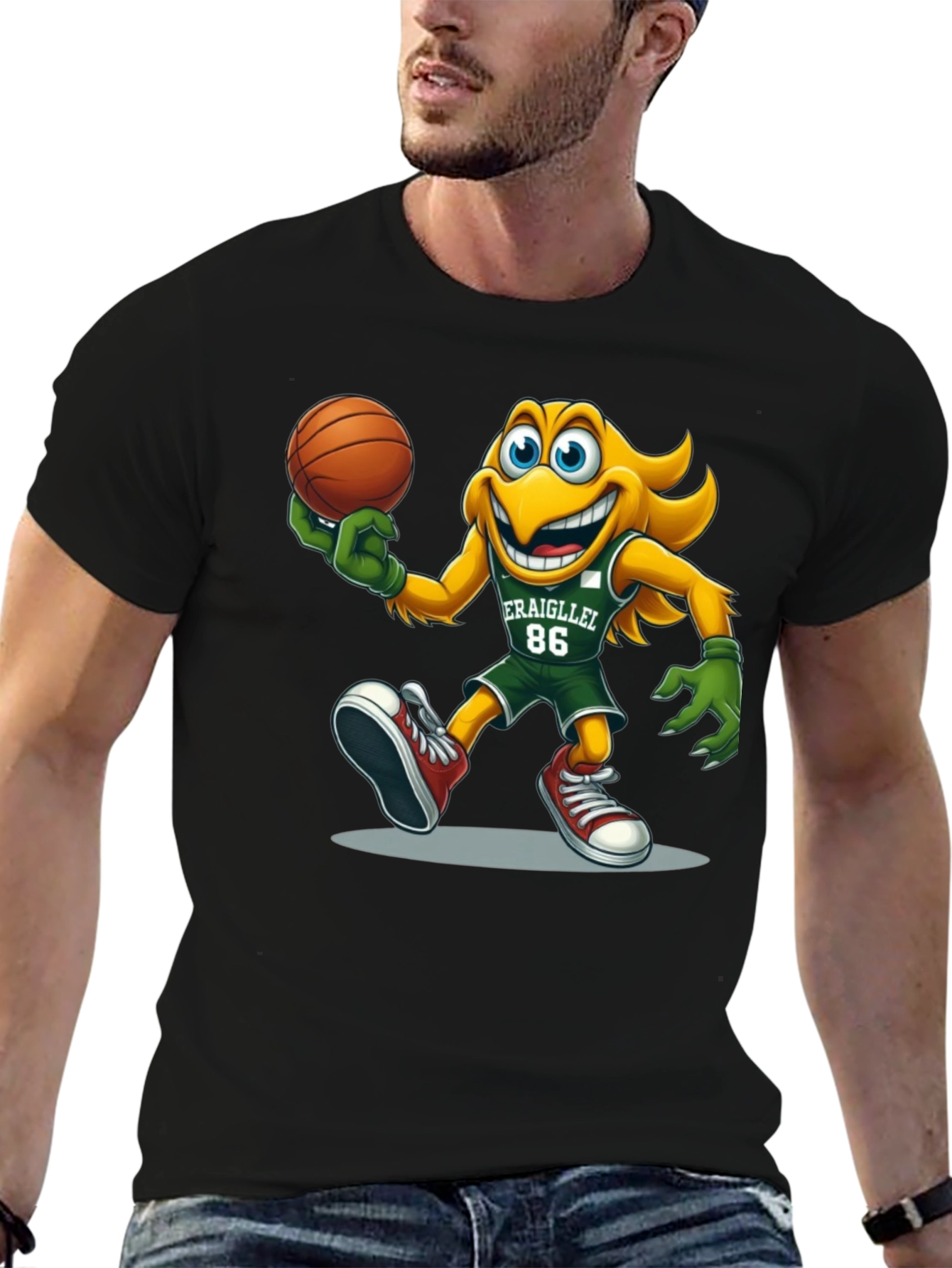 Cartoon Mascot Basketball Graphic T-Shirt