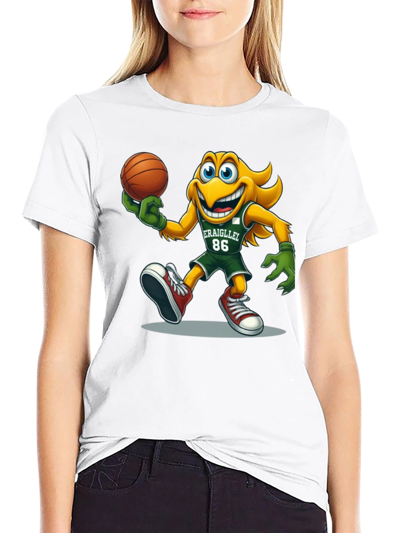 Cartoon Mascot Basketball Graphic T-Shirt
