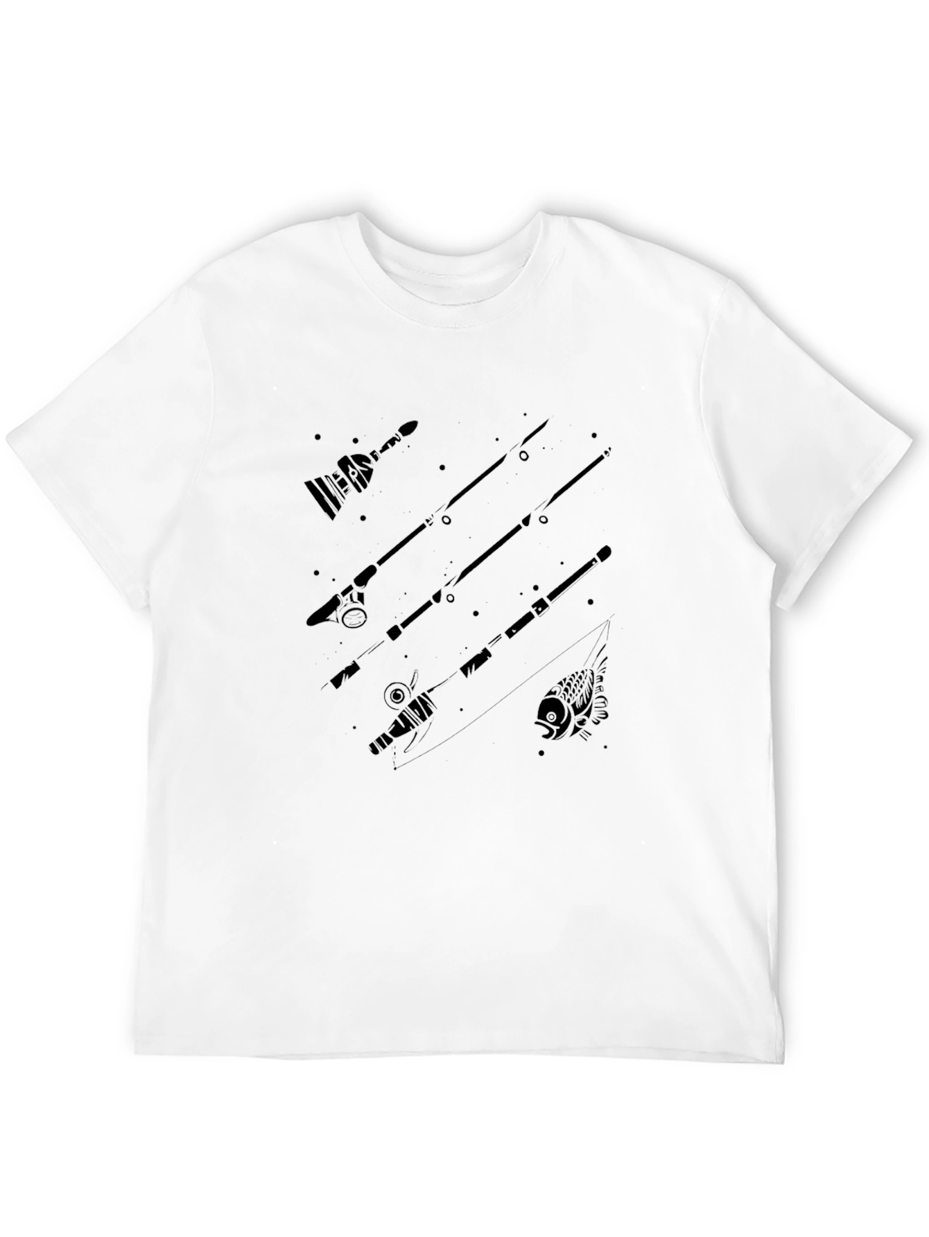 Fishing Rod Graphic Black Crew Neck T-Shirt