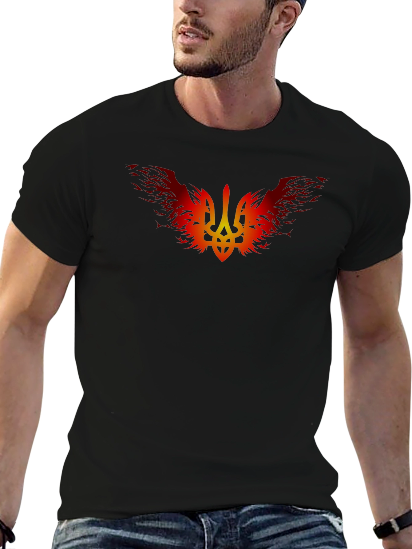 Fiery Ukrainian Trident Black T-Shirt