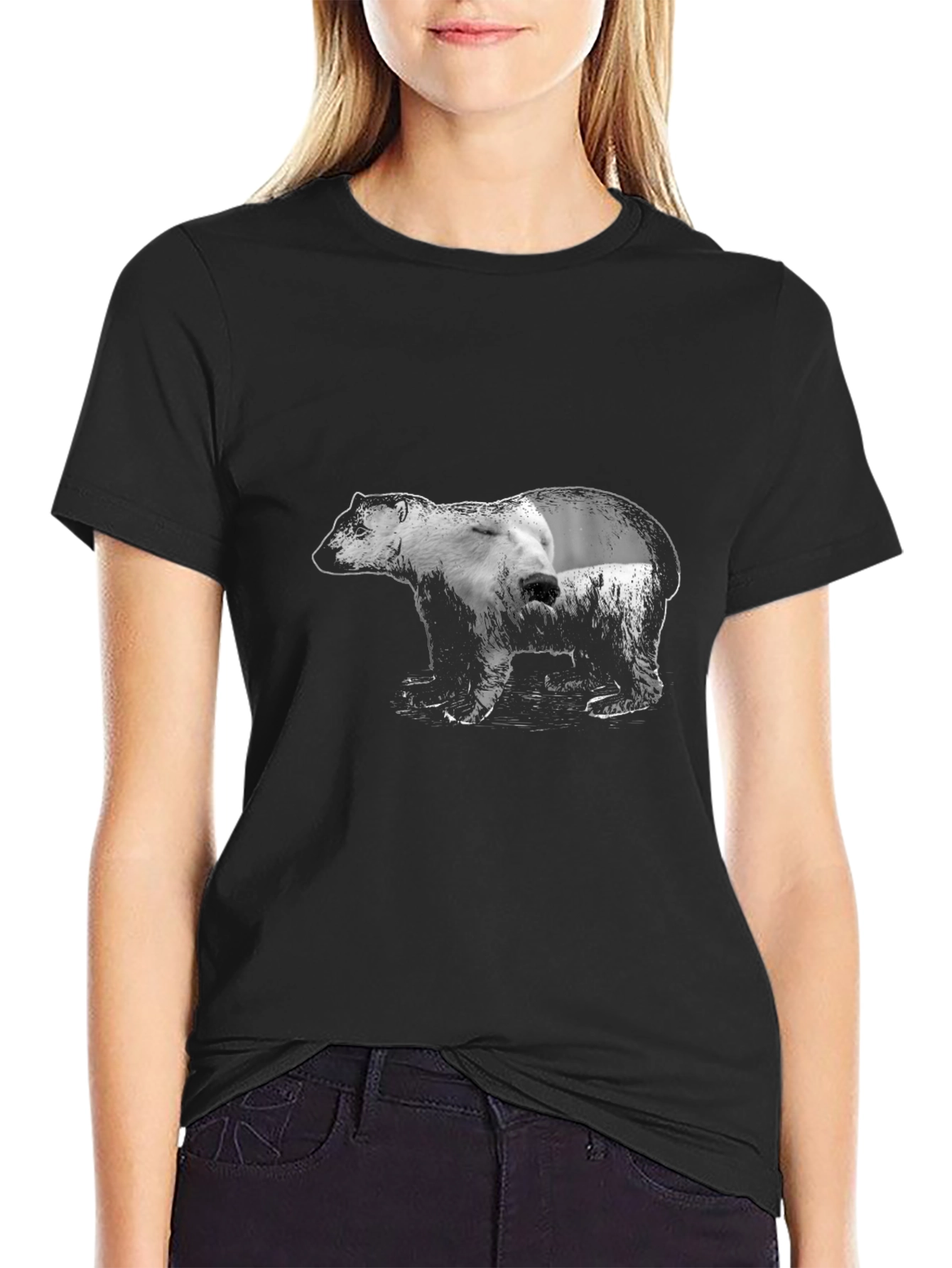 Bear Graphic Print Black T-Shirt